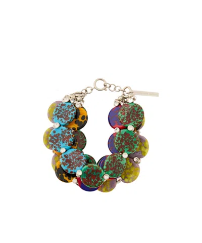 Dries Van Noten Layered Painted Glass And Brass Bracelet In Green