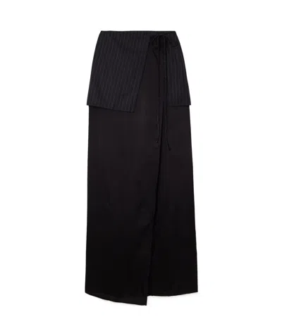 Dries Van Noten Layered Pinstripe Skirt In Black