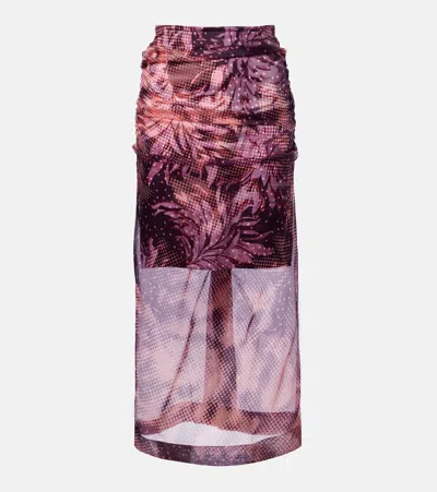Dries Van Noten Layered Printed Silk-blend Midi Skirt In Brown