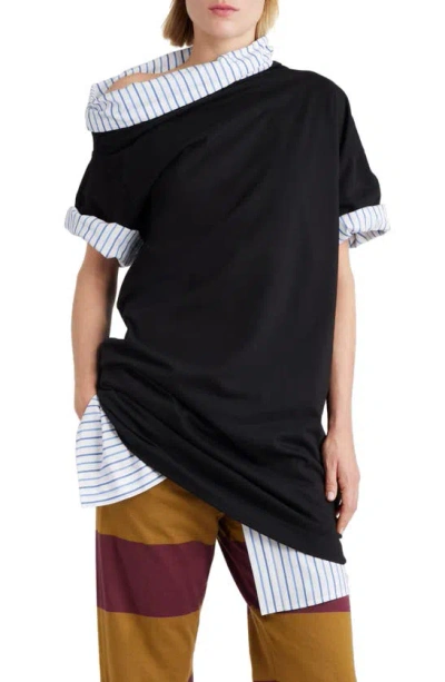 Dries Van Noten Layered Short Sleeve Cotton Sweatshirt Dress In Black