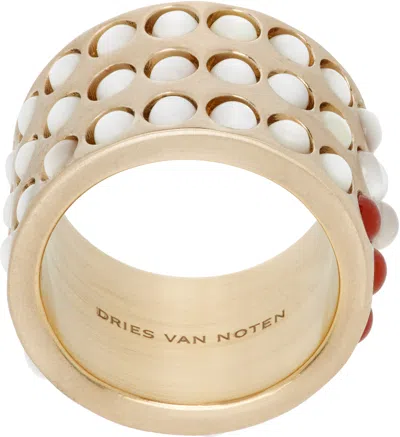 Dries Van Noten Layered Stone Band Ring In Gold