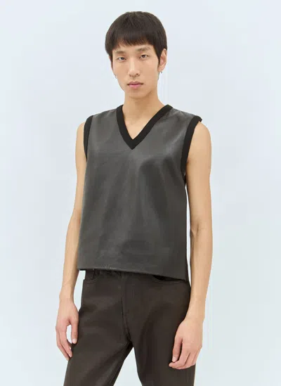 Dries Van Noten Leather And Knit Vest In Black