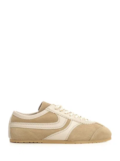 Dries Van Noten Women Beige Low-top Sneakers With Two-tone Lace-up In Suede Woman In White
