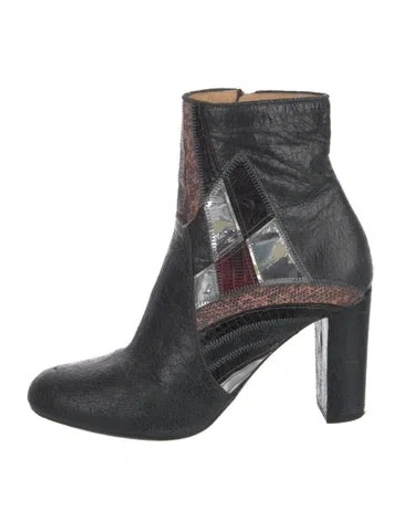 Pre-owned Dries Van Noten Leather Animal Print Boots In Black