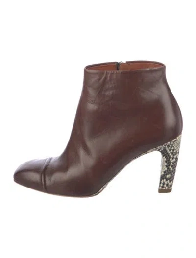 Pre-owned Dries Van Noten Leather Animal Print Boots In Burgundy