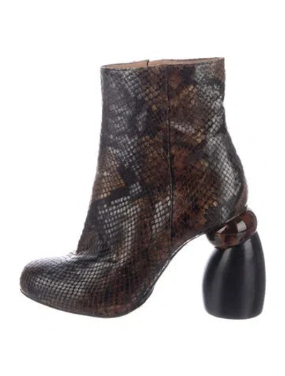 Pre-owned Dries Van Noten Leather Animal Print Boots In Neutral