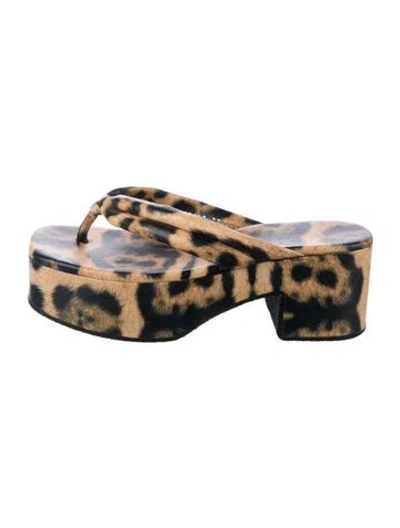 Pre-owned Dries Van Noten Leather Animal Print Flip Flops In Blue