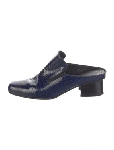 Pre-owned Dries Van Noten Leather Animal Print Mules In Blue