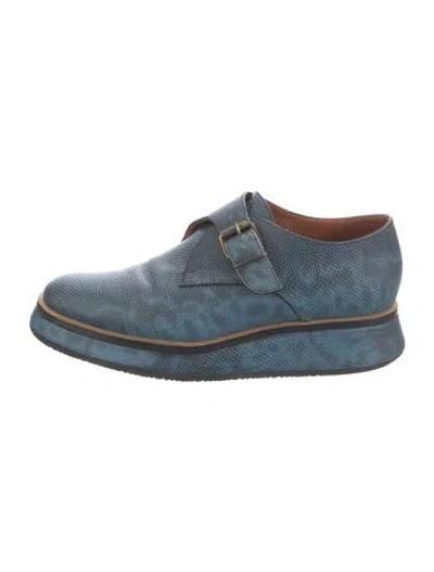 Pre-owned Dries Van Noten Leather Animal Print Oxfords In Black/blue