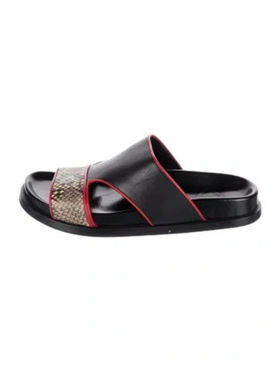 Pre-owned Dries Van Noten Leather Animal Print Slides In Black