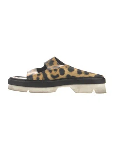 Pre-owned Dries Van Noten Leather Animal Print Slides In Multi