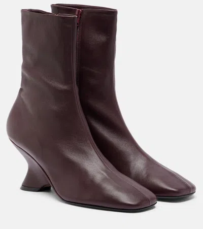 Dries Van Noten Leather Ankle Boots In Burgundy