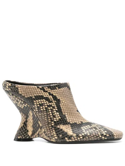 Dries Van Noten Snake-effect Leather Wedge Mules In Animal Print