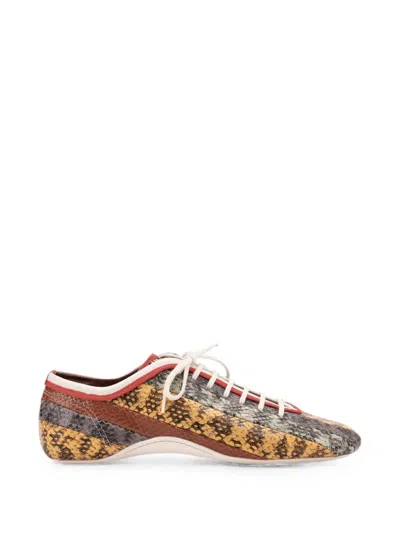 Dries Van Noten Striped Snake-effect Leather Sneakers In Black