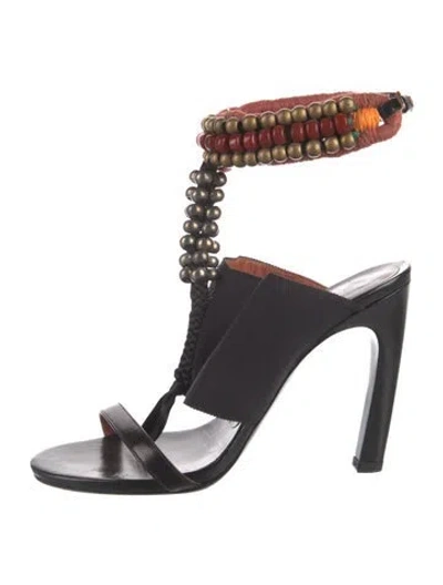 Pre-owned Dries Van Noten Leather Beaded Accents Mules In Black