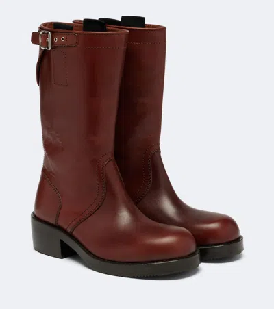 Dries Van Noten Dark Brown Leather Boots In Multi