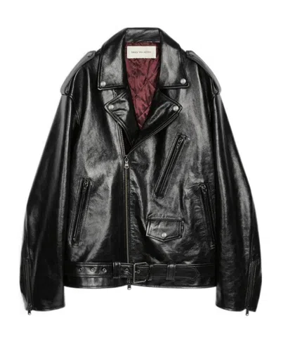 Dries Van Noten Leather Biker Jacket In Black