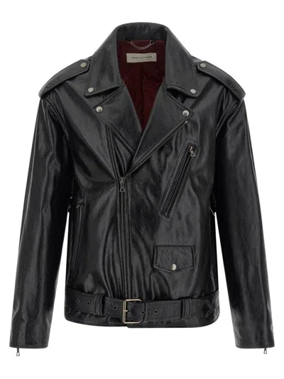 Dries Van Noten Leather Biker Jacket In Black