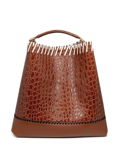 Dries Van Noten Leather Bucket Bag In Brown