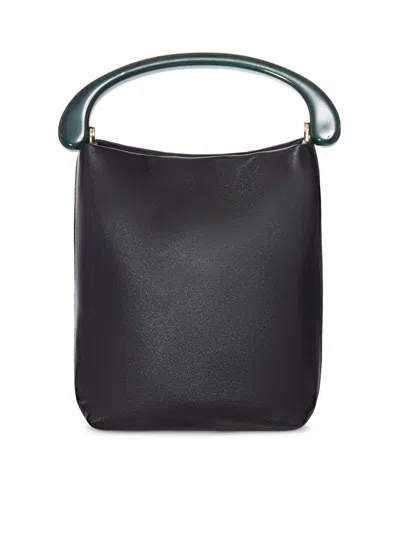 Dries Van Noten Leather Bucket Bag With Rigid Handle In Black