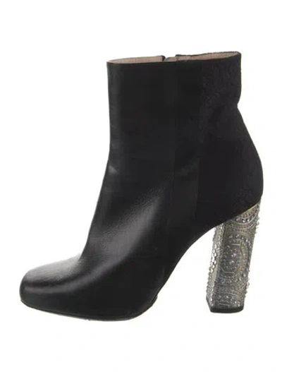Pre-owned Dries Van Noten Leather Colorblock Pattern Boots In Black