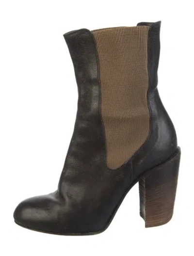 Pre-owned Dries Van Noten Leather Colorblock Pattern Boots In Black