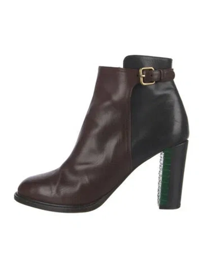 Pre-owned Dries Van Noten Leather Colorblock Pattern Boots In Brown