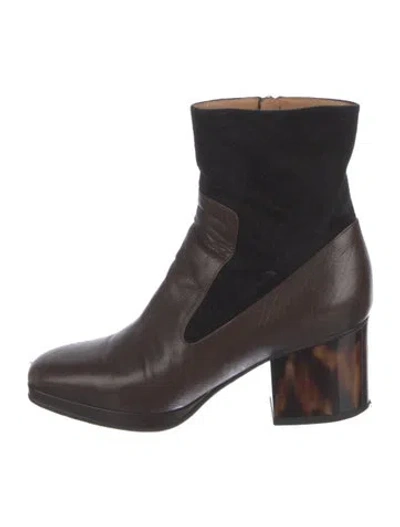 Pre-owned Dries Van Noten Leather Colorblock Pattern Boots In Brown