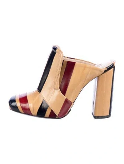 Pre-owned Dries Van Noten Leather Colorblock Pattern Mules In Neutral