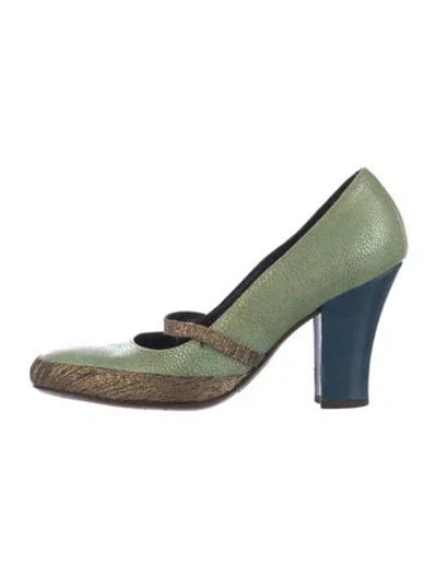 Pre-owned Dries Van Noten Leather Colorblock Pattern Pumps In Green