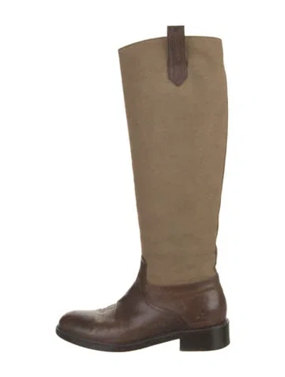 Pre-owned Dries Van Noten Leather Colorblock Pattern Riding Boots In Brown