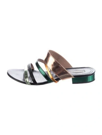 Pre-owned Dries Van Noten Leather Colorblock Pattern Sandals In Blue