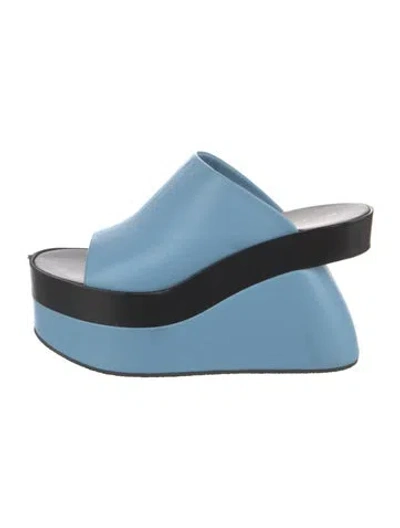 Pre-owned Dries Van Noten Leather Colorblock Pattern Slides In Blue