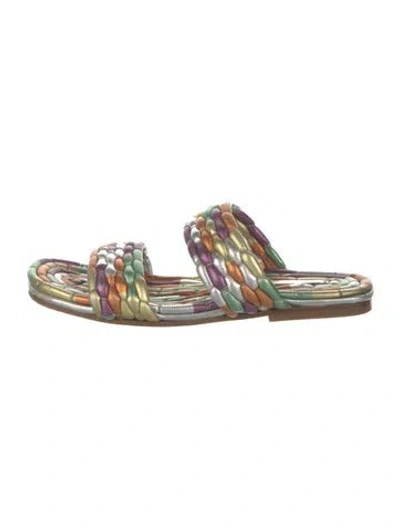 Pre-owned Dries Van Noten Leather Colorblock Pattern Slides In Silver