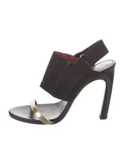 Pre-owned Dries Van Noten Leather Colorblock Pattern Slingback Sandals In Black