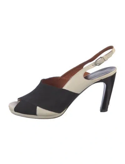 Pre-owned Dries Van Noten Leather Colorblock Pattern Slingback Sandals In Blue