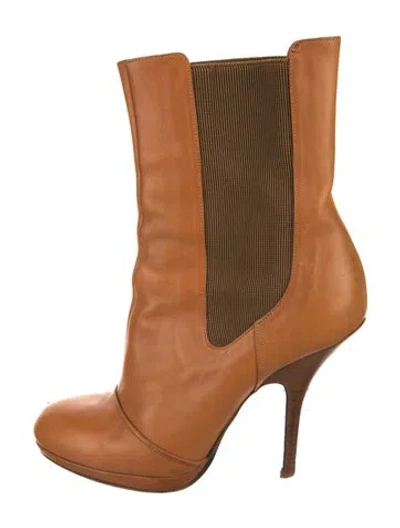 Pre-owned Dries Van Noten Leather Colorblock Pattern Western Boots In Neutral