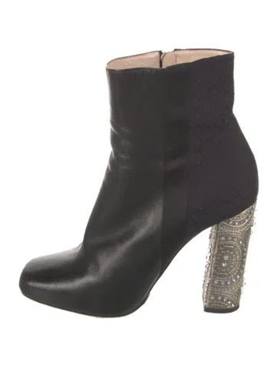 Pre-owned Dries Van Noten Leather Crystal Embellishments Boots In Black