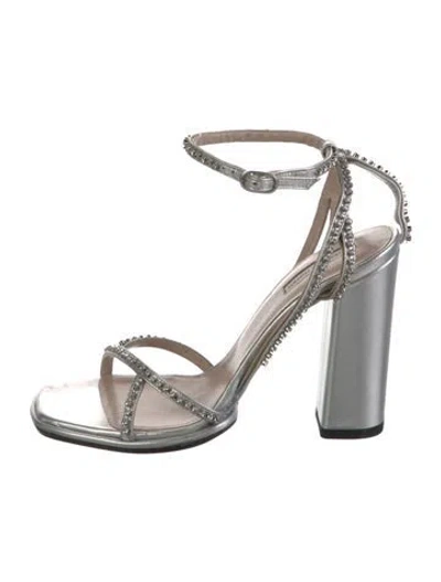 Pre-owned Dries Van Noten Leather Crystal Embellishments Sandals W/ Tags In Silver
