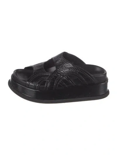 Pre-owned Dries Van Noten Leather Cutout Accent Slides In Black
