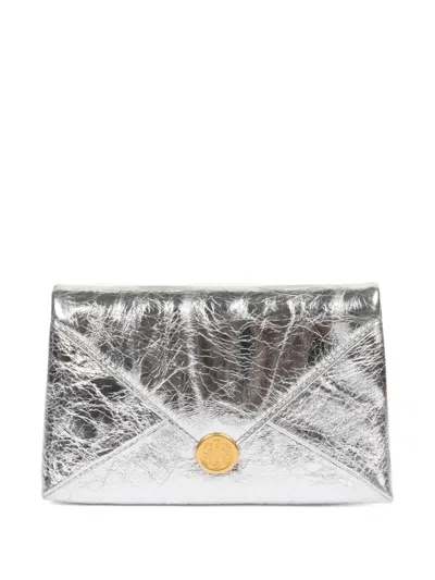 Dries Van Noten Leather Envelope Clutch Bag In Silver