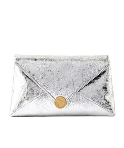 Dries Van Noten Leather Envelope Clutch Bag In Silver
