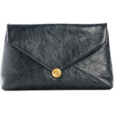 Dries Van Noten Leather Envelope Clutch In Black