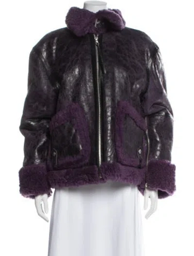 Pre-owned Dries Van Noten Leather Faux Fur Coat In Purple