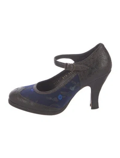 Pre-owned Dries Van Noten Leather Floral Print Pumps In Blue/brown