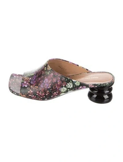 Pre-owned Dries Van Noten Leather Floral Print Slides In Black