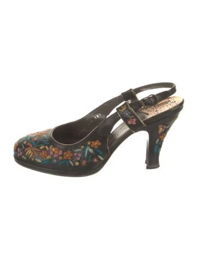 Pre-owned Dries Van Noten Leather Floral Print Slingback Pumps In Brown