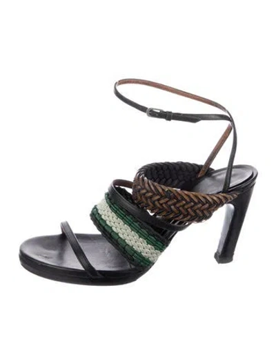 Pre-owned Dries Van Noten Leather Lace Pattern Sandals In Black
