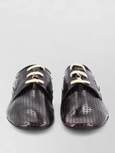 Dries Van Noten Leather Lace Up Loafers Glossy Perforated In Black