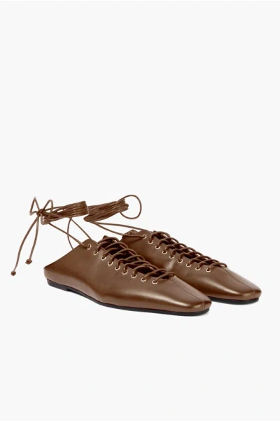 Dries Van Noten Leather Lace-up Mules With Leather Sole In Brown